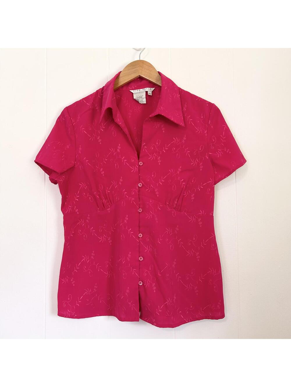 Vintage Fred David Petite Floral Embroidered Sheer Button-Down Top Women's Large